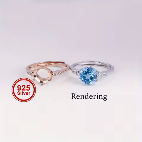 1pc 4-15MM Round Rose Golden And 925 Sterling Silver Adjustable Ring Undercarriage For Holding Gemstones