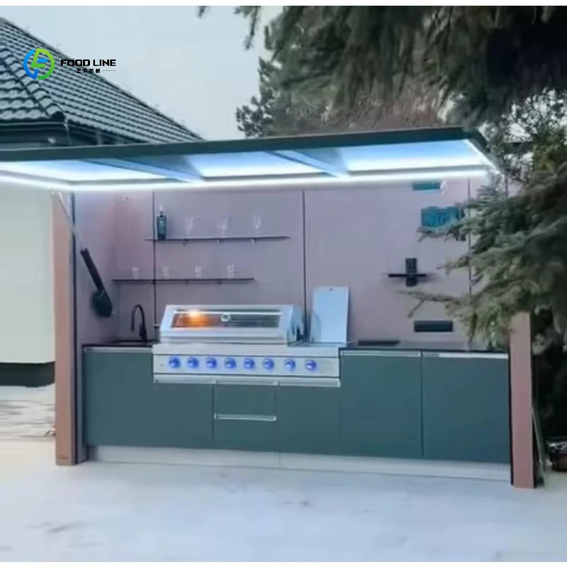 Contemporary Modular Outdoor Stainless Steel Electric Grill Kitchen Unit Wind and Rainproof Mobile Garden Cabinet customized