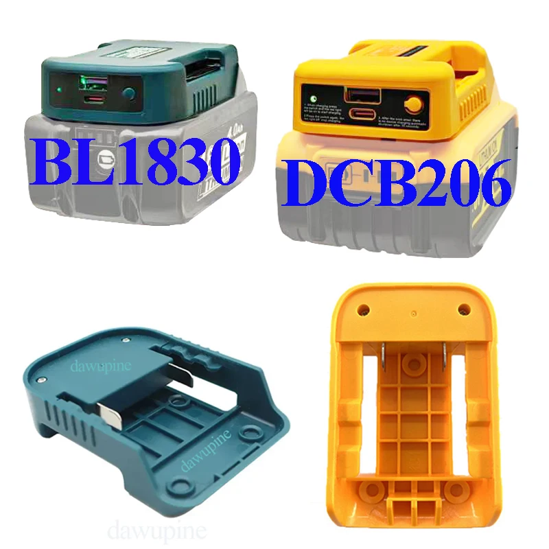 محول أجزاء بطارية ليثيوم أيون لديوالت 20 فولت DCB200 لماكيتا 18 فولت BL1830 بطاريات ليثيوم نوع C شاحن بنك الطاقة USB