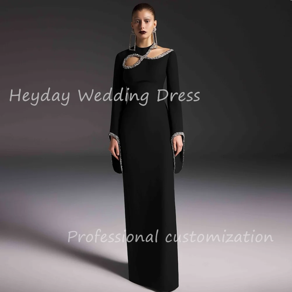 Vestido bonito Heyday personalizado con pliegues y cuello redondo, cuentas rectas recortadas, vestido de noche Formal hasta el tobillo, vestido de fiesta para mujer