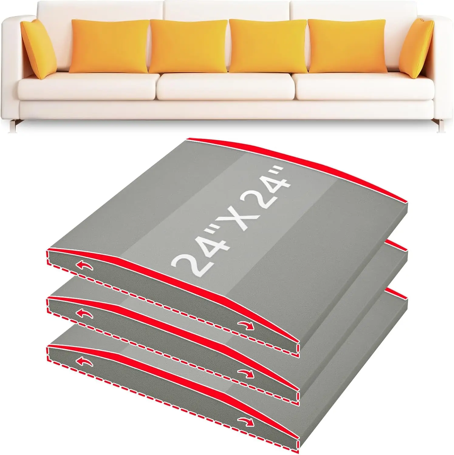 

High-Density Foam Couch Cushion Support 24x24x2.4 Inches for Sagging Sofa Seats, Light Grey with Anti-Slip Fabric