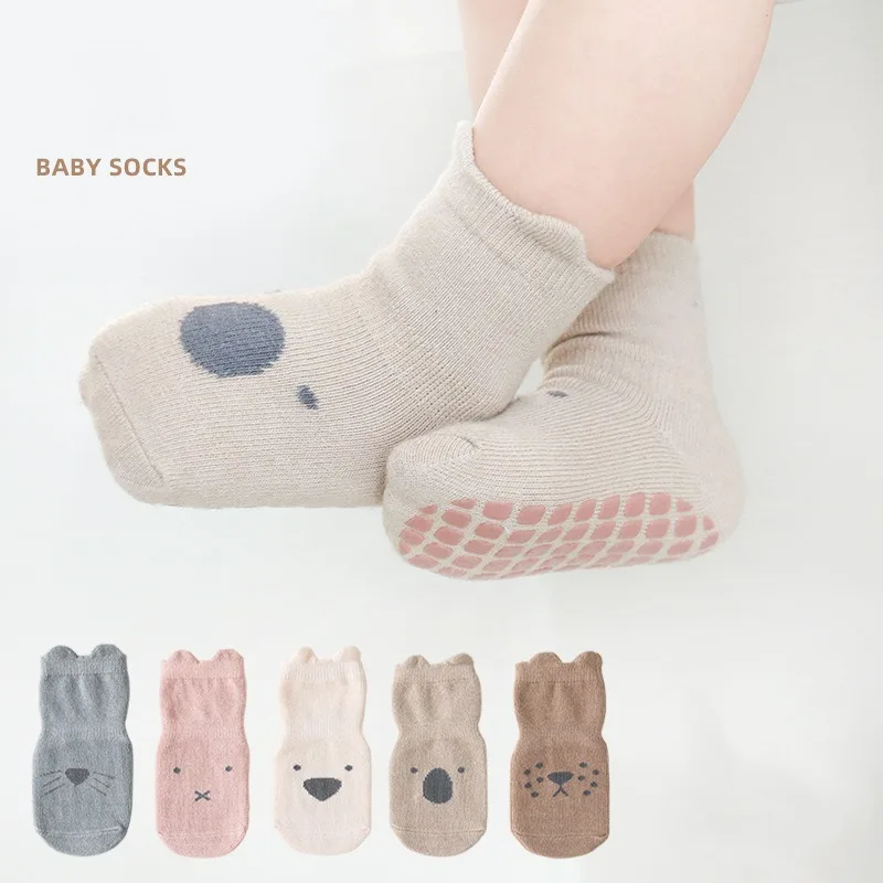 Autumn Winter Children Floor Socks Baby Ankle Socks Combed Cotton Non-Slip Rubber Grips Toddler Walk Socks Newborn Cartoon Socks