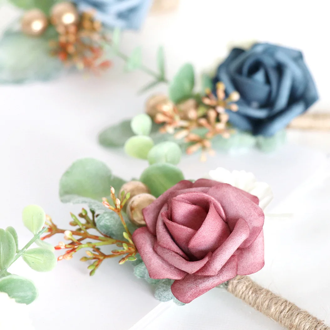 Bride Wedding Corsage  Groom Corsage Wedding Boutonniere Pink Rose Brooch Flowers Silk Lapel Pin Buttonhole Boutonniere