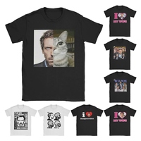 House MD Cat Meme T-Shirts Men  Fun Cotton Tee Shirt Crewneck Short Sleeve T Shirts Birthday Present Clothes
