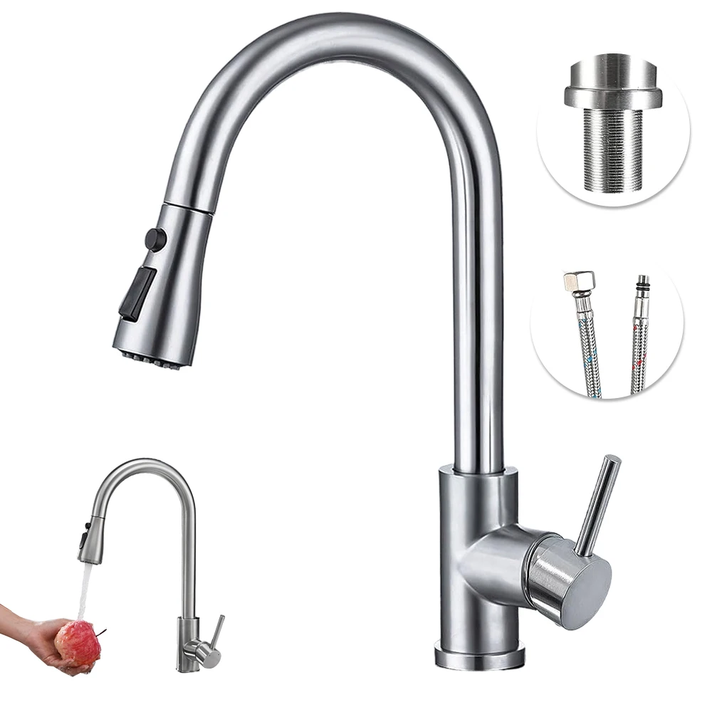 Grifo Mezclador Extraíble de Agua Fría y Caliente, Grifo de Acero Inoxidable para Fregadero de Cocina, Lavabo y Uso en Bar Doméstico
