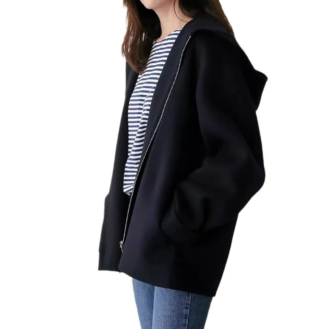 Cappotto di lana con cappuccio da donna stile corto 2025 autunno e inverno nuovo piccolo cappotto di lana casual in tinta unita sciolto