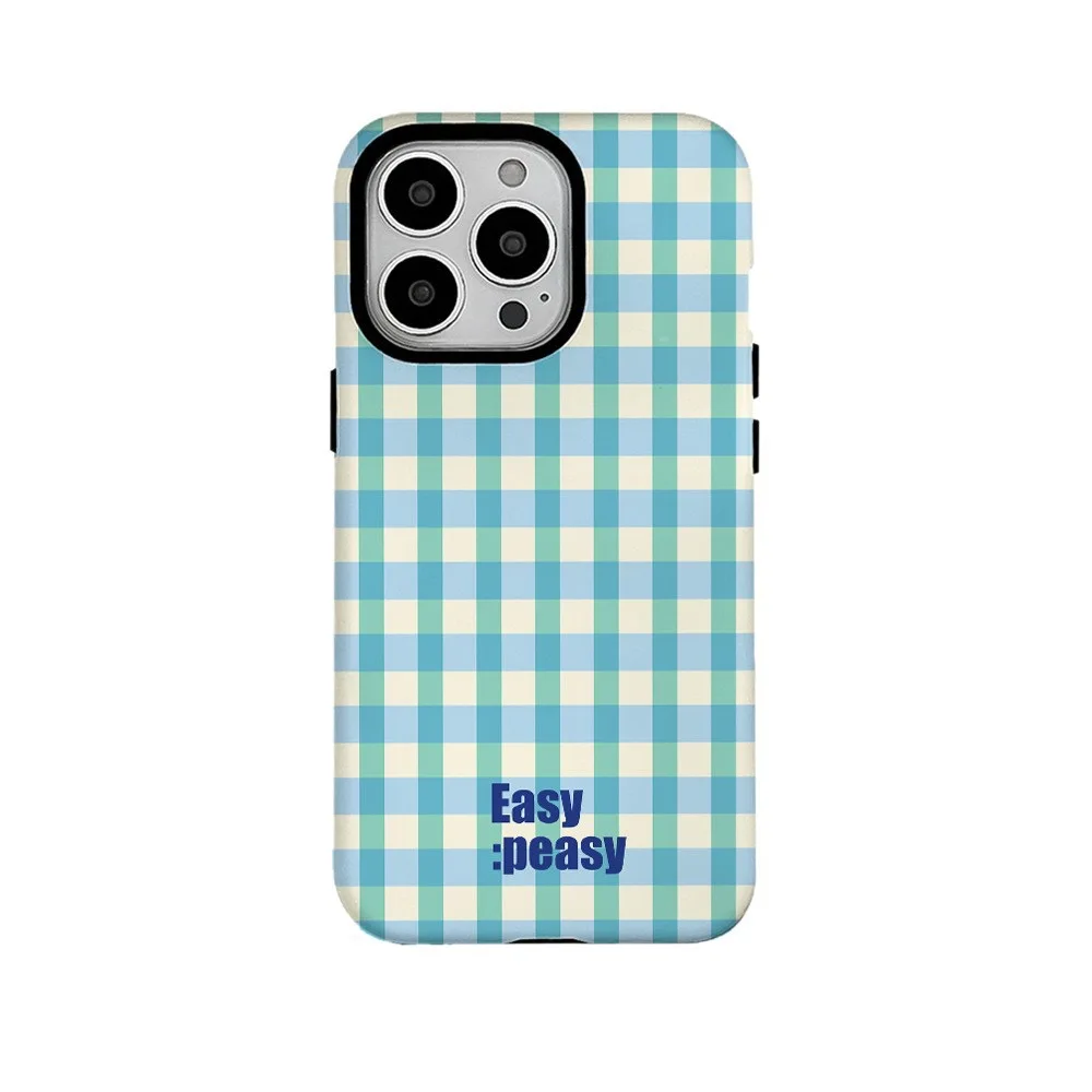 

Ins Korean Blue Checkered Stripe Case for IPHONE 16 ProMax 15 14 13 12 11 PRO Plus Acrylic TPU Two in One Magnetic Phone Cases
