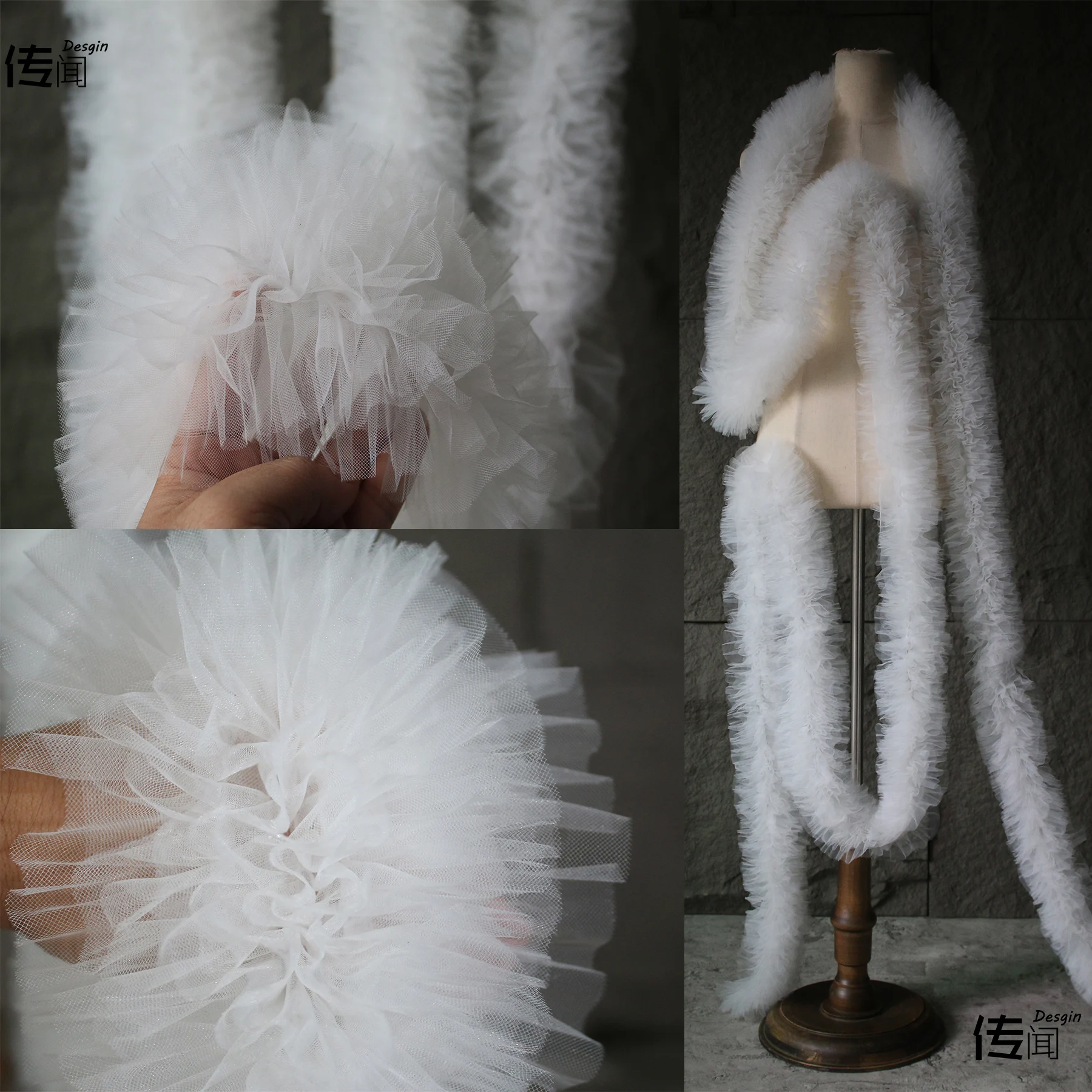 

White lace fabric lace accessories pleats pleated sewing fluffy skirt decoration clothing DIY designer fabric