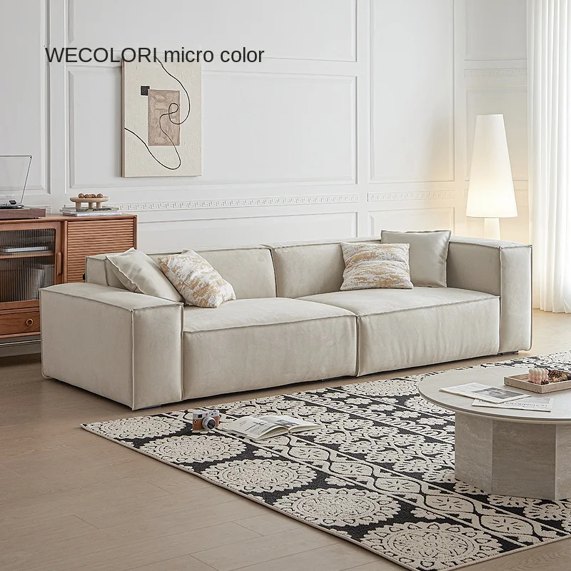 

#Tofu Block Three Seat Sofa Italian Minimalist Cream Style Straight Row Living Room Hotel & Villa Frosted Fabric Modern Simple