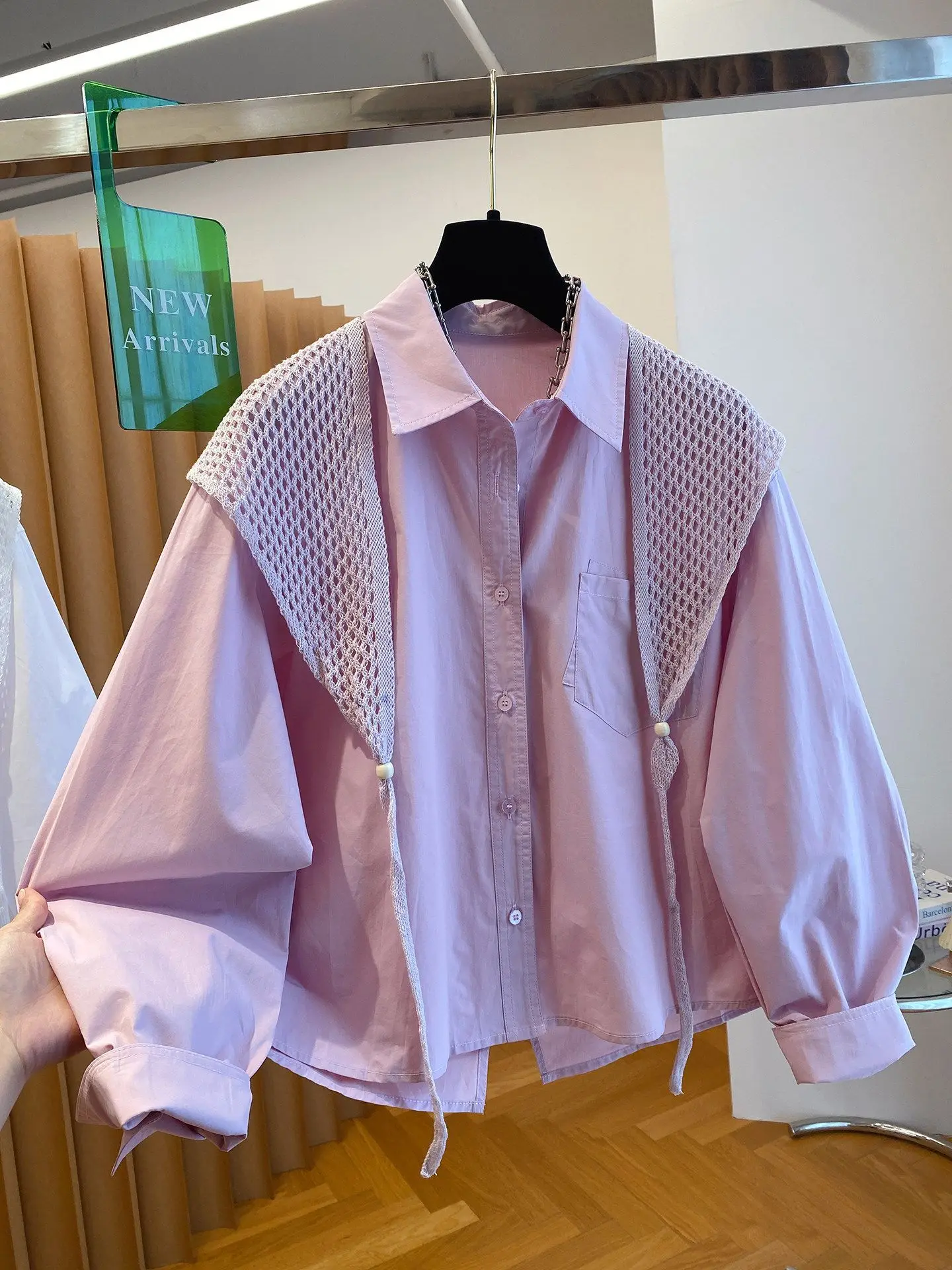 

Pink Shirt Shawl Two-piece Set For Women 2026 New Spring Outfit Loose Fashionable Age Reducing Versatile And Good-looking Top