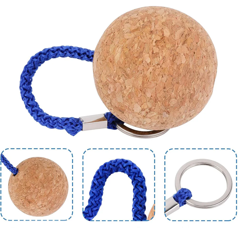 2 Pcs 50mm Floating Cork Ball Key Ring Sailing Boat Float Buoyant Rope Ultraweight Wooden Keychain Keyring Kayak Accessories