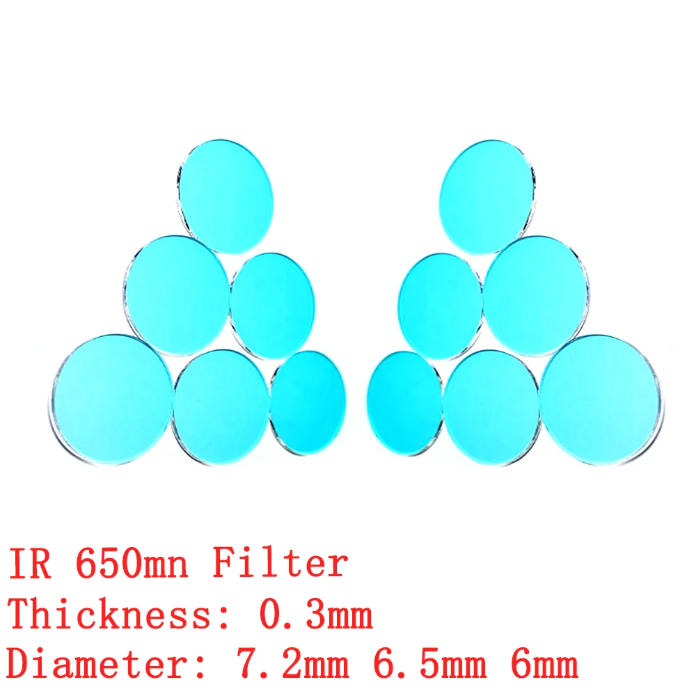 Filter IR 650nm Diameter 6mm/6.5mm/7.2mm Ketebalan 0.3mm Memotong Panjang Gelombang Inframerah Filter IR untuk lensa Filter IR