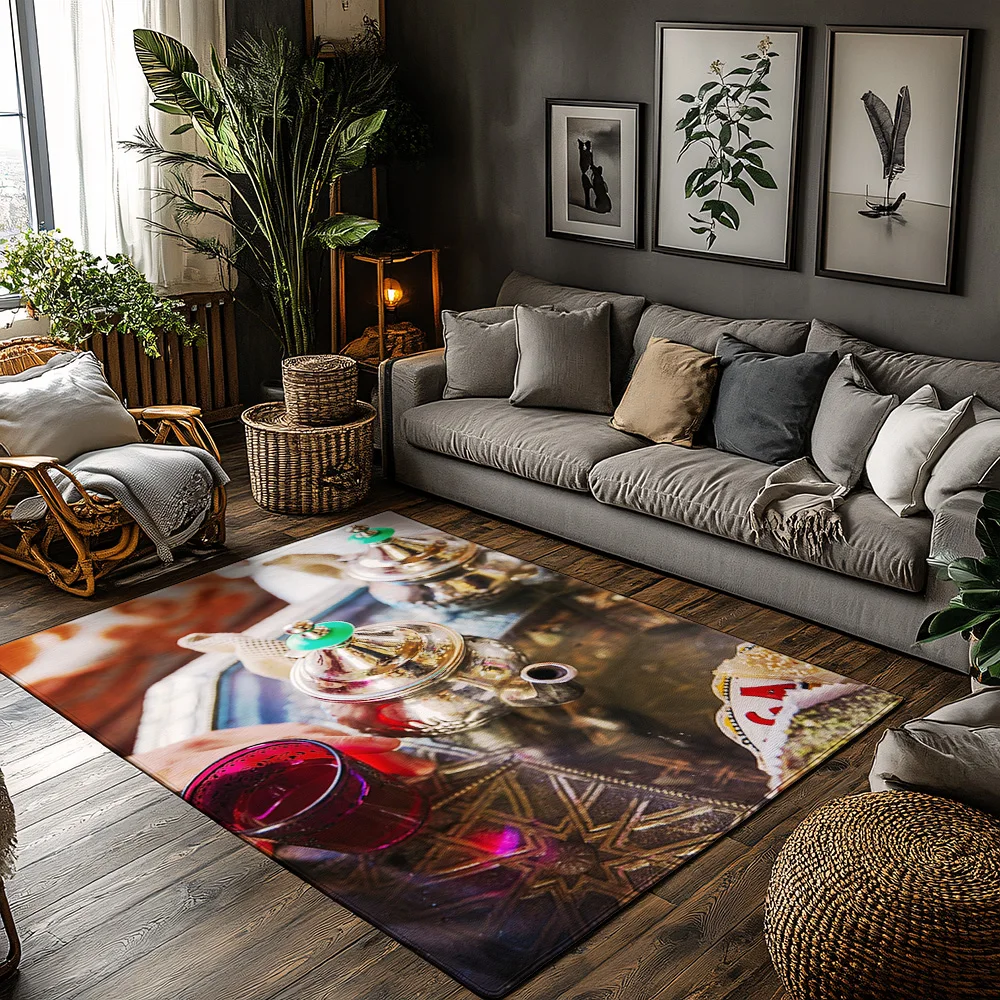 

Vintage Persian Rug Bohemian Floor Mat Area Rug Non-Slip Living Room Carpet Geometric Pattern Home Decor Traditional Oriental De