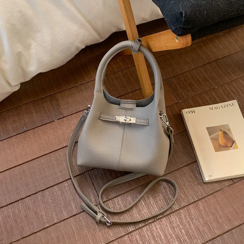 Lychee pattern portable bucket bag female high-end shoulder bag hand carry crossbody vegetable basket bag
