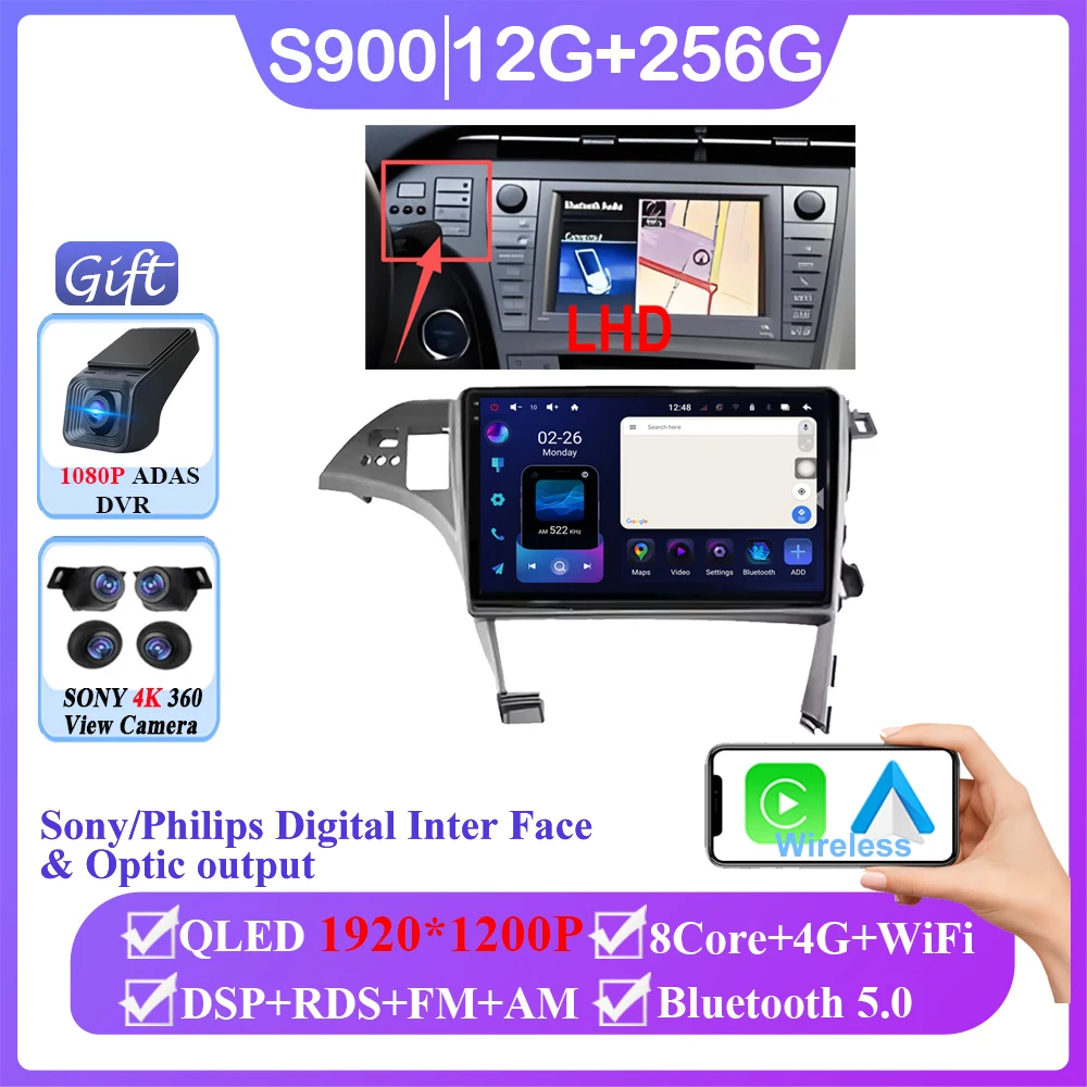 Android 16 voor Toyota Prius 3 XW30 2009 - 2015 Rechtsgestuurde auto autoradio scherm multimediaspeler navigatie GPS 2din DVD 5G