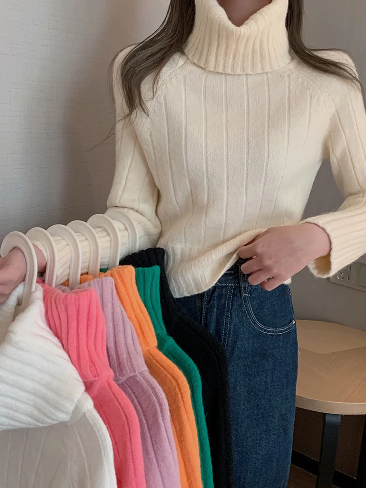 Autumn Winter Turtleneck Sweater Women Pullovers Casual Loose Solid Thicken Warm Sueter Woman Ribbed Sweaters Knitwear Tops