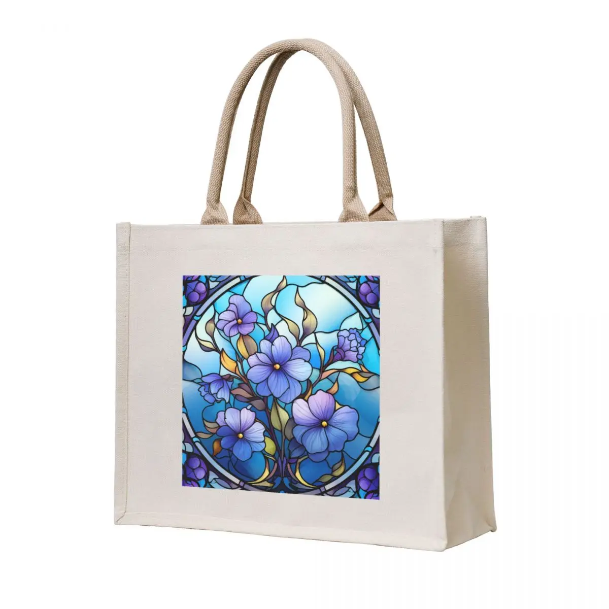 

Vibrant Stained Glass Purple Blue Calabrian flower Tote Bag tote bags men shopping trolley bag