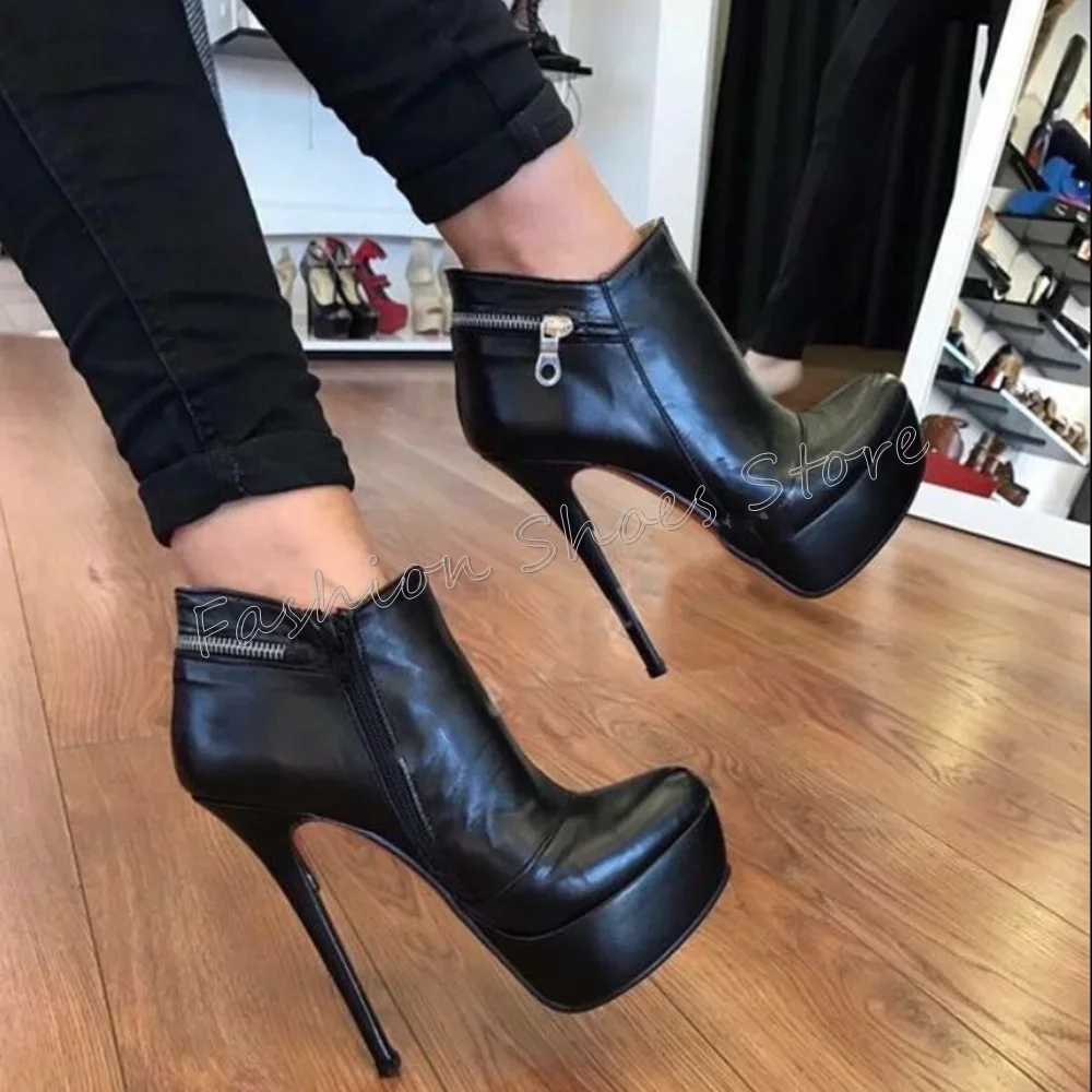 

Black Platform Side Zipper Ankle Boots Chain Decor Thin High Heels High Heel Shoes for Women Heels 2025 New Zapatos Para Mujere