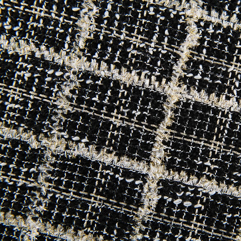 Black White Plaid Tweed Fabric By Meters for Skirts Dresses Sewing Golden Silver Thread Fashion High-grade Designer Textile Soft