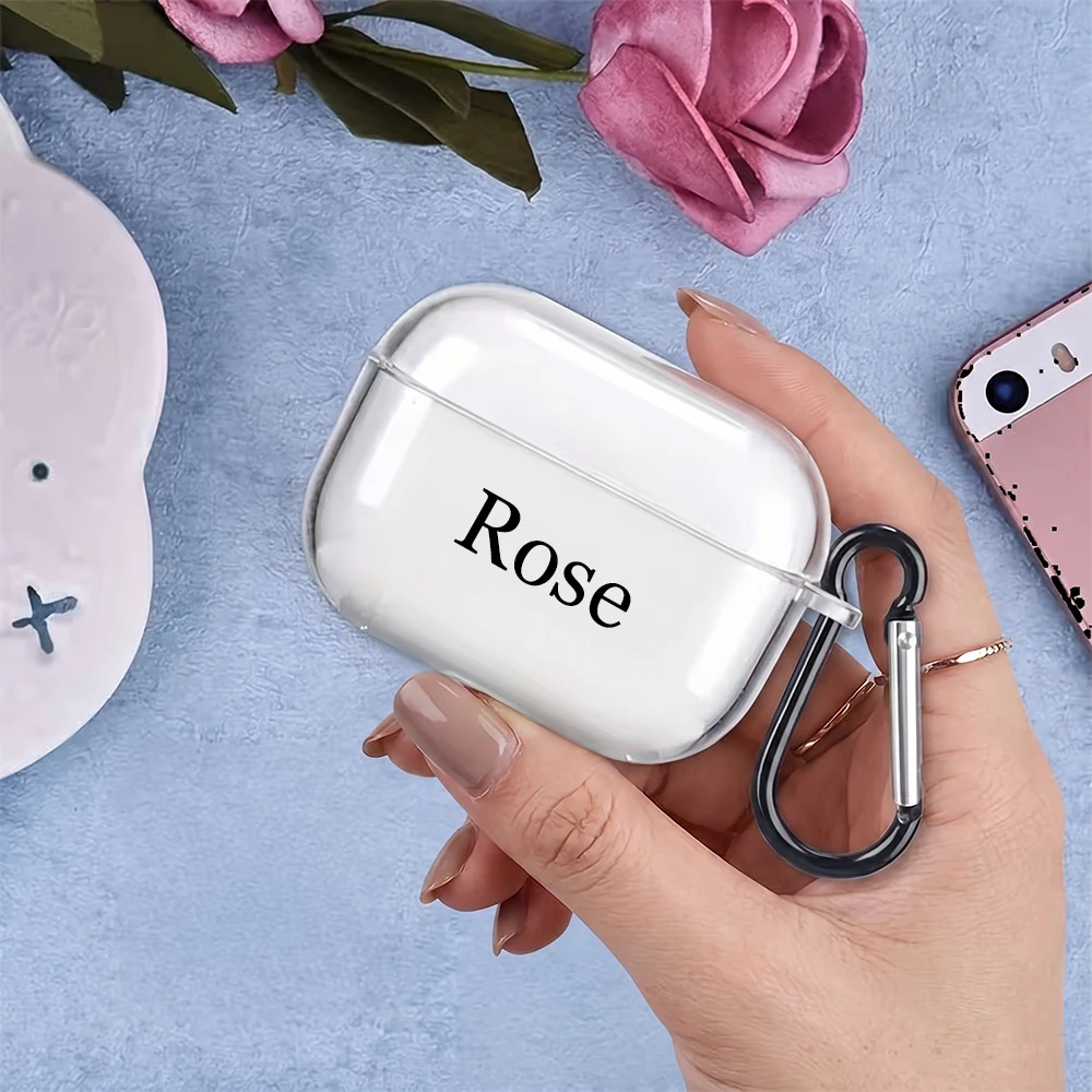 Personalized Customizable Name Transparent Fashion Protective Cover with Carabiner Clip Compatible With Airpods1/2/3/4/Pro/pro2 - view 5