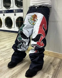 Tide Y2k Jeans para hombres y mujeres, Pantalones rectos personalizados con elementos de Calavera, estilo callejero americano, pantalones vaqueros azules casuales sueltos