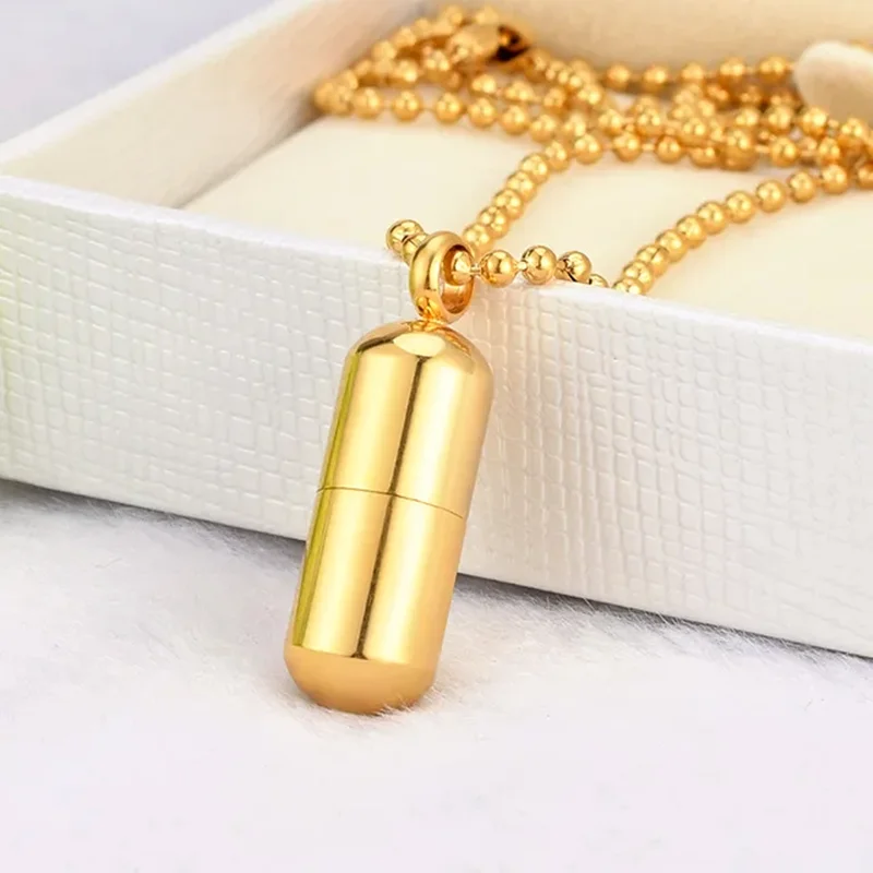 Stainless Steel Capsule Shape Cremation Urn Pendant Jewelry Ash Memorial Keepsake Accessories 3Colors  29*10mm