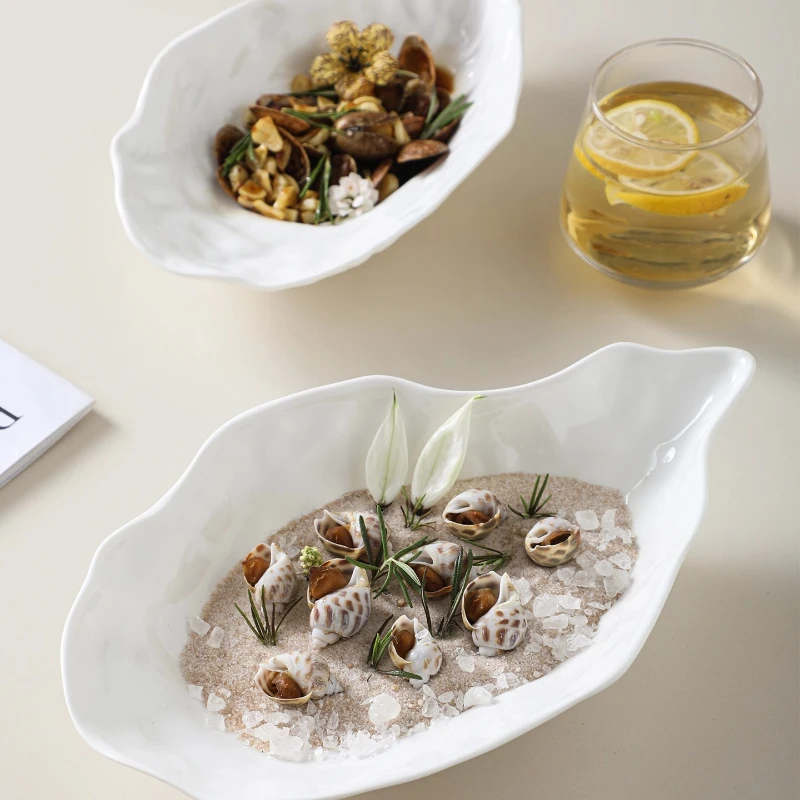 Tableware Ceramic Sashimi Plate Oyster Shell Shape Reusable Salad Plate Creative Multi-Function Storage Dish Commercial