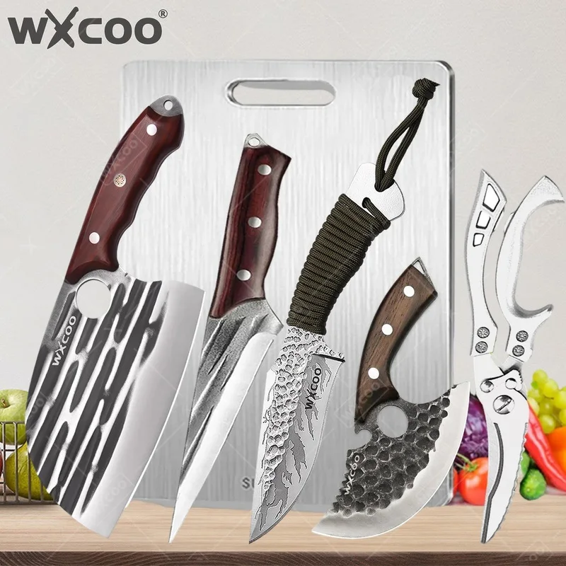 WXCOO 1~6pcs Kitchen Butcher Knife Hand-forged Meat Cleaver Boning Knives Cooking Chef Fish Slicing Barbecue Knife Cooking Tool