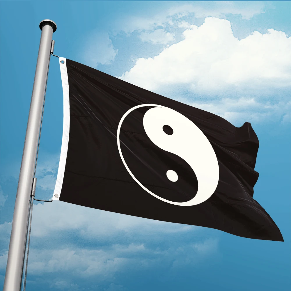 Yin Yang Taiji Black Flag 3ft x 5ft Polyester Banner Flying 150* 90cm Custom Double Penetration Double Stitching Fine Sewing