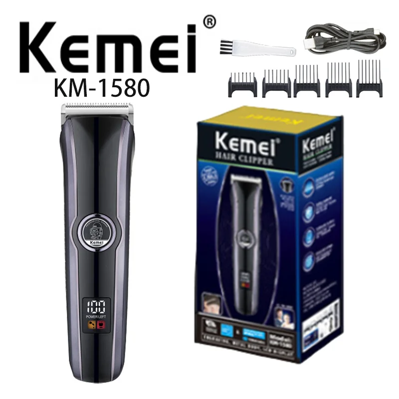 KEMEI USB Fast charging clipper Clipper professional oil head engraving LCD digital display electric fader