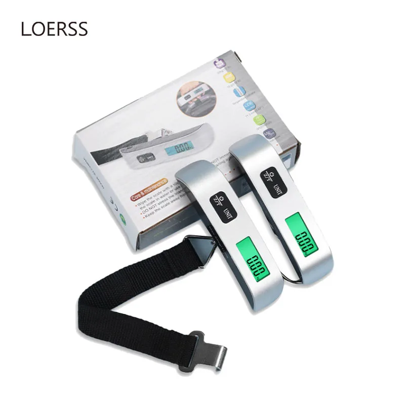 LOERSS Portable Hanging Electronic Luggage Scale LCD Digital Display 50kg/110Ib Suitcase Belt Scale Weight Baggage Weight Tool