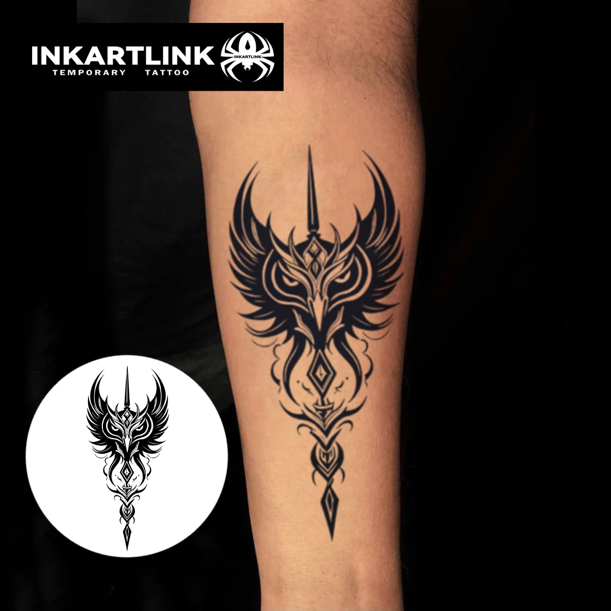 INKARTLINK Herbal Tribal Raptor Winged Blade Temp Tattoo Sticker for Urban Streetwear, Travel & Edgy Daily Wear.