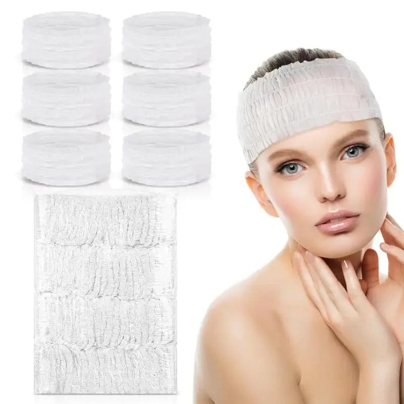 

100Pcs Disposable Spa Headbands Soft Non-woven Facial Hair Band Elastic Facial Head Wraps Cloth Stretch Skin Care Makeup Sau