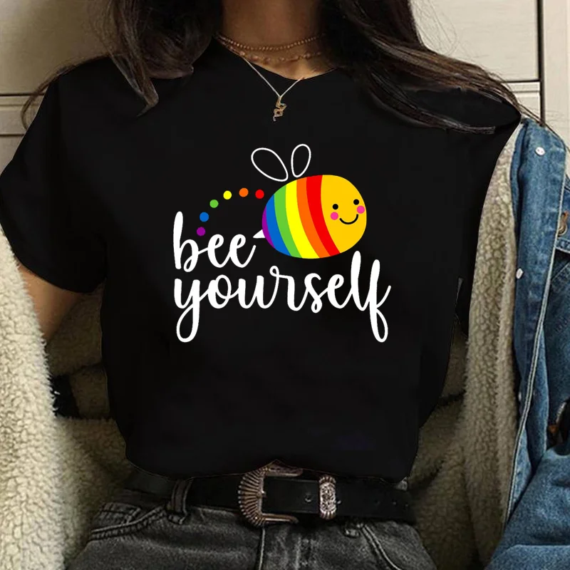 

Cute Rainbow Bee LBTG T-Shirt Women's Funny Bee Graphic Summer T-Shirt Top