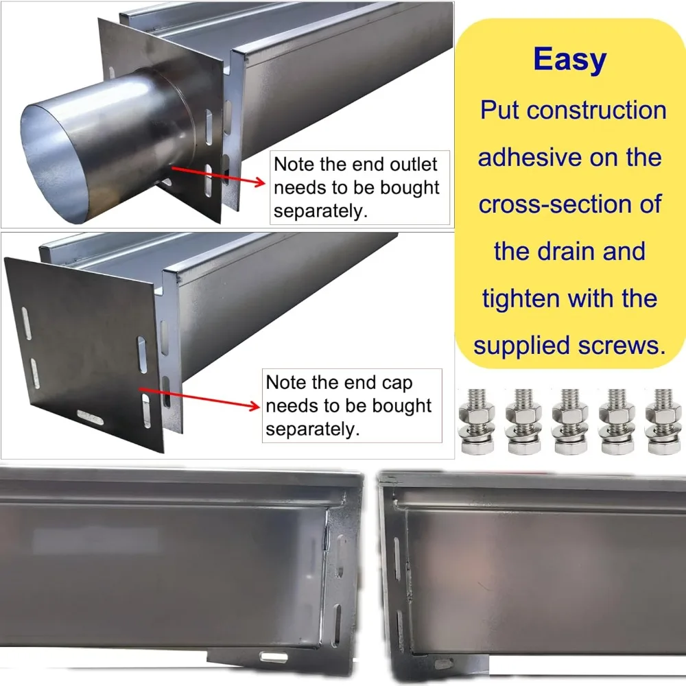تصريف قناة من الفولاذ المقاوم للصدأ مع شبكة فولاذية مجلفنة، 39.4 × 5.9 × 5.5 بوصة، طقم لـ 3 أنابيب، شديدة التحمل، نظام تصريف B125