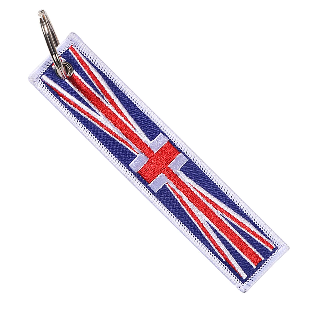 5 PCS UK Flag Motorcycle Keychain For Driver Key Chain For Men Gifts and Cars Key Tag Embroidery Keyring Fashion Trinket