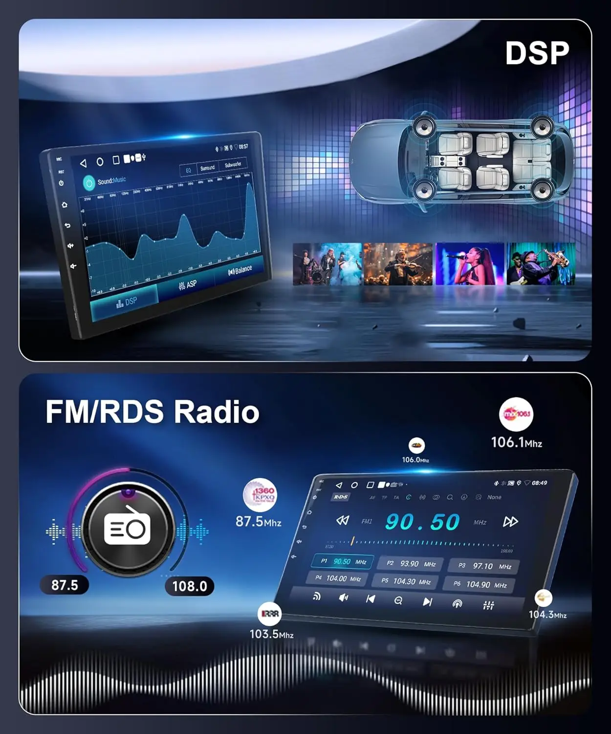 2GB+64GB Car Stereo for Chrysler 300 2005-2010, 9' IPS Touchscreen, CarPlay, Android Auto, DSP, WiFi, GPS, FM/RDS, Camera