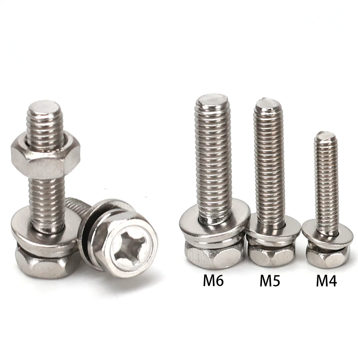 200pcs Concave Hexagonal Head Combination Bolts, Stainless Steel Phillips Head Hexagonal Head Combination Bolts, Bicycle Bolts