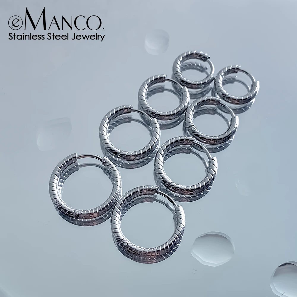 EMANCO Stainless Steel knurling Texture Hoop Earrings 13/15/17/19/21MM Punk Hiphop Piercing Earring Jewelry Making DIY Accessory