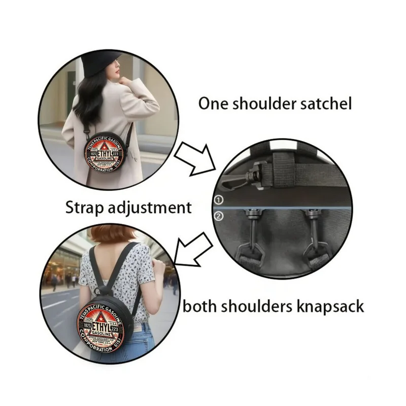 Triangle Badge Women's Round Messenger Bag, Can Be Worn or Carried, Polyester Multi-functional Makeup Bag