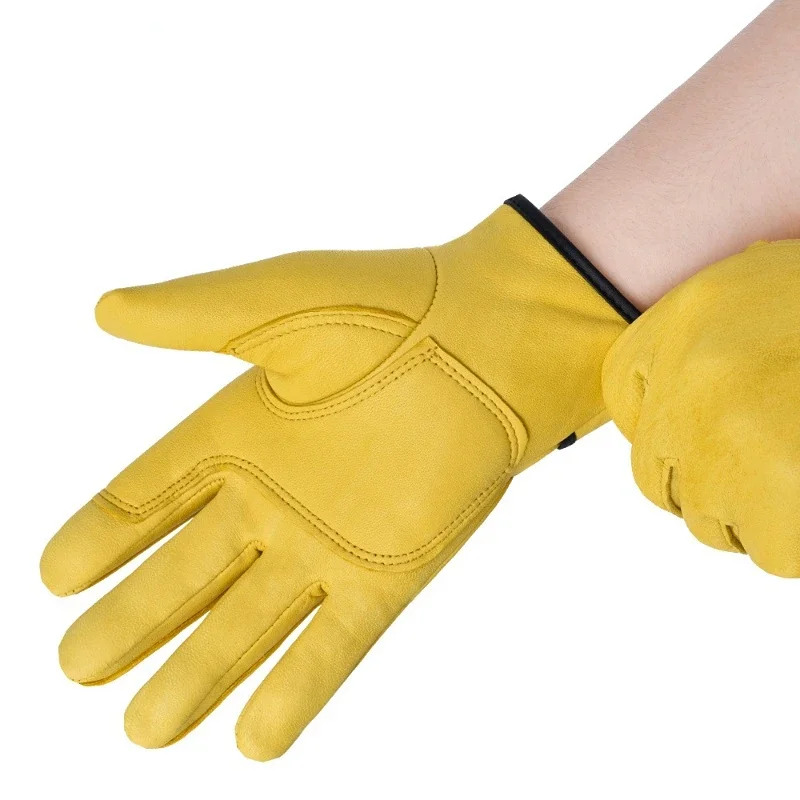 Guantes de trabajo de piel de oveja para trabajadores, protección de seguridad para soldadura, jardín, deportes, conductor de motocicleta, resistentes al desgaste, jardín, mascotas