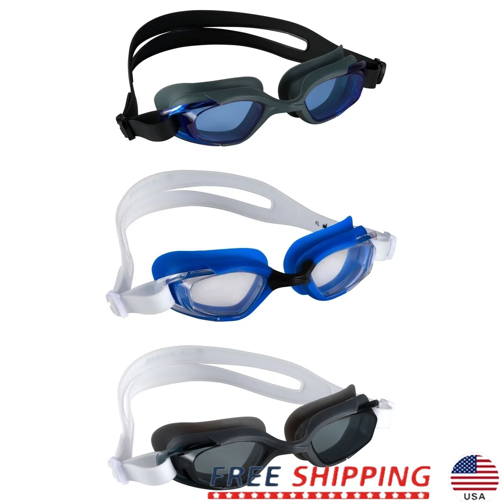 نظارات السباحة للبالغين مكونة من 3 قطع من حشية السيليكون المضادة للحساسية ومضادة للضباب والكسر وعدسات مقاومة للتسرب ومريحة لحماية العين
