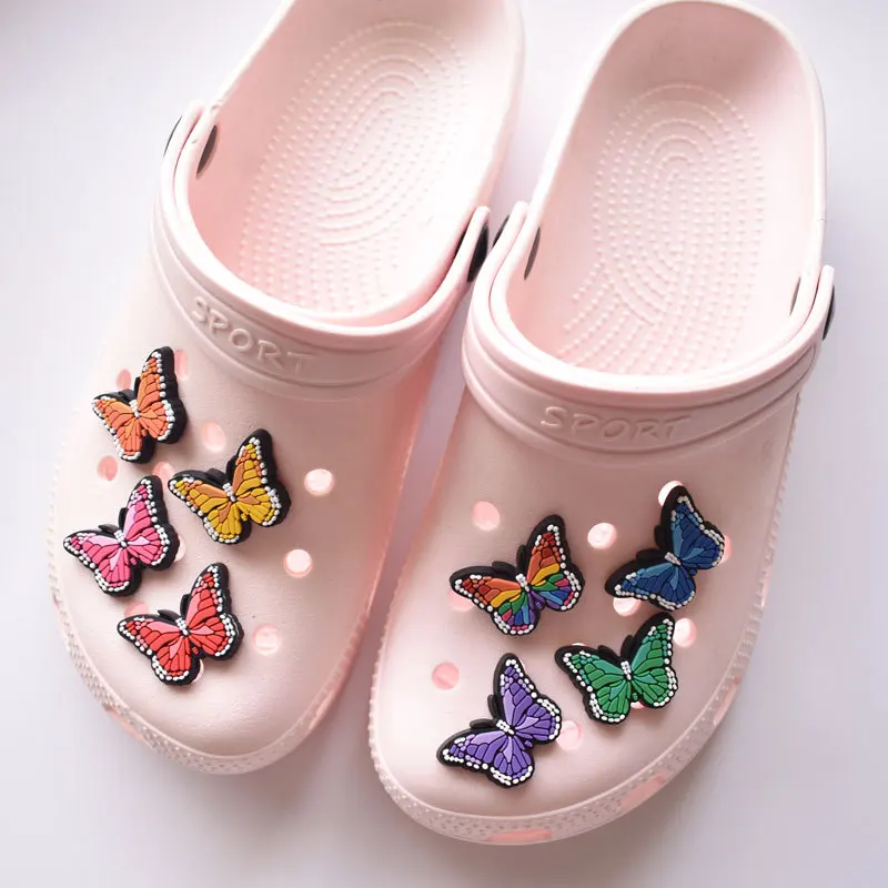 1Pcs PVC Butterfly Shoe Charm for Crocs DIY Badge Women Clogs Buckle Kids Pins Decoration Jeans X-mas Gift Shoes Akcesoria