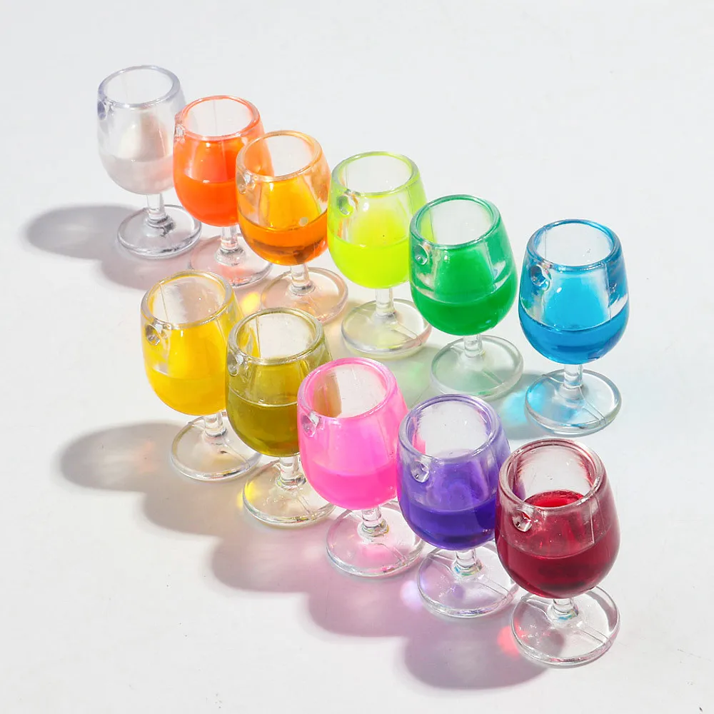 6pcs 3D Resin Red Wine Cup Charms Colorful Acrylic Goblet Bottle Pendant for DIY Jewelry Making Keychain Earring Accessories