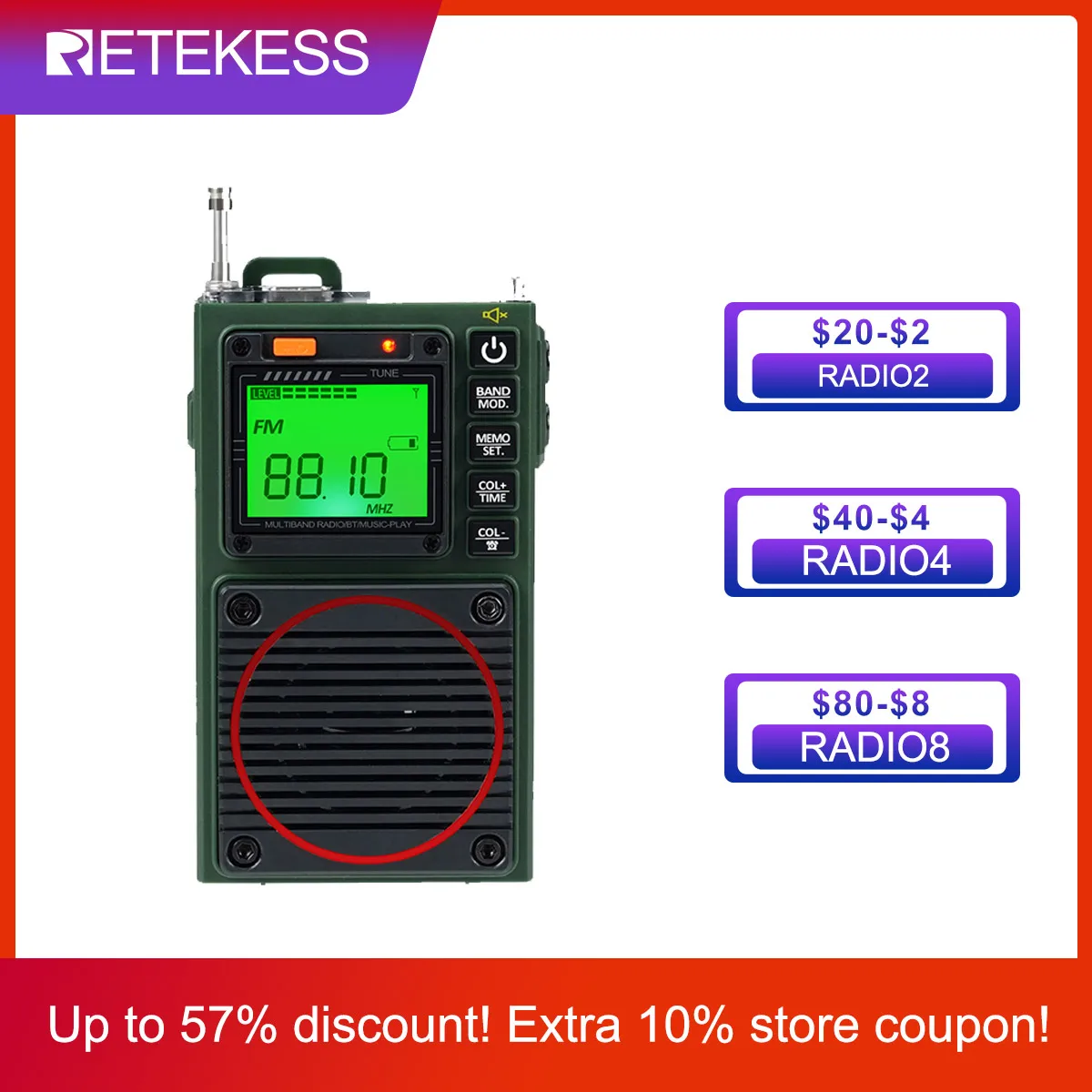 

Retekess TR111 Radio FM Portable Radios AM FM Mini Ham Radio Shortwave Emergency Amateur Radio Multiband SW VHF WB Alarm Clock