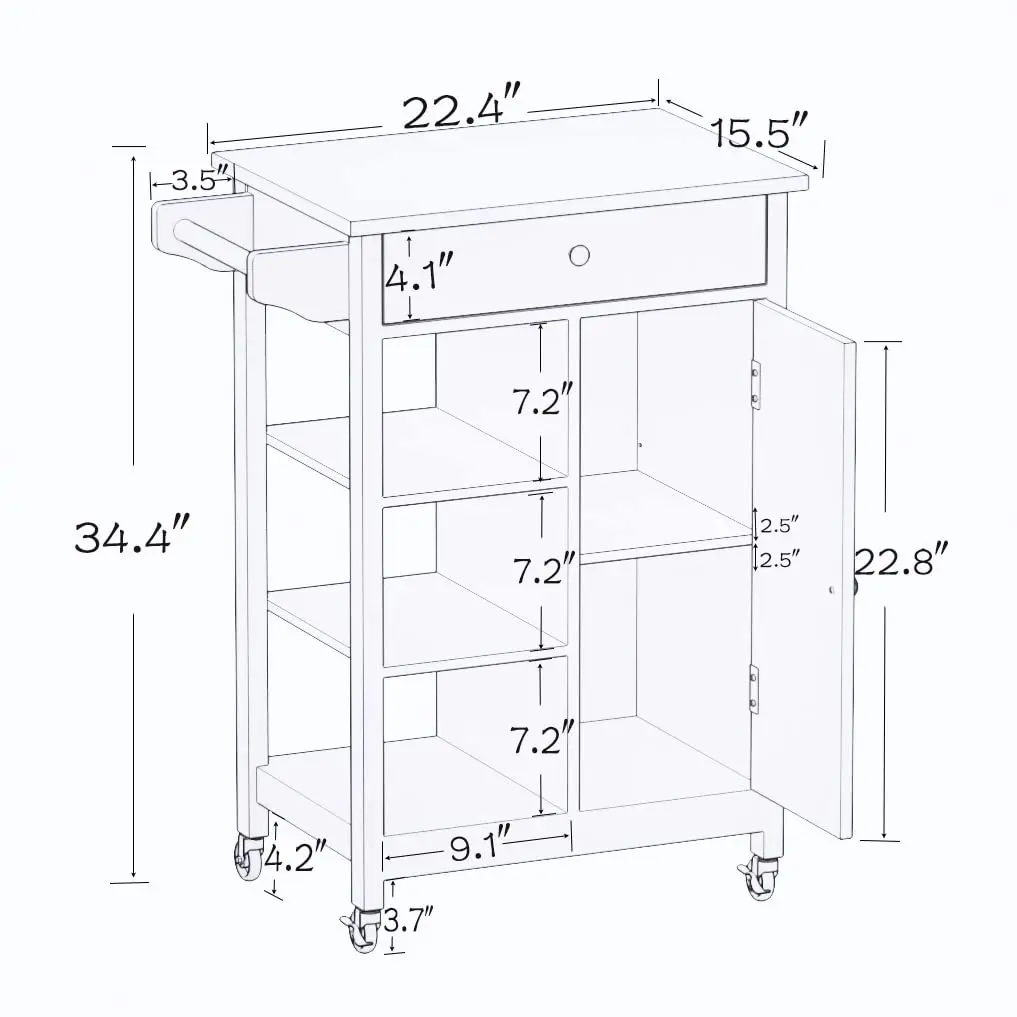 Kitchen Storage Cart Rolling Island MDF Top with 1 Drawer Towel Rack 3 Ladder Racks Closed Sideboard, Customized