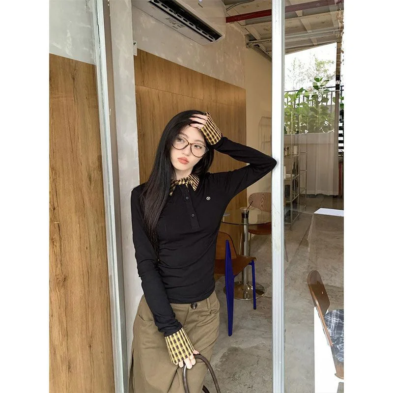 

Long Sleeve T-Shirts Womens Romantic Black Cotton Slim Fit Comfortable Breathable Summer Office Daily Vacation Style