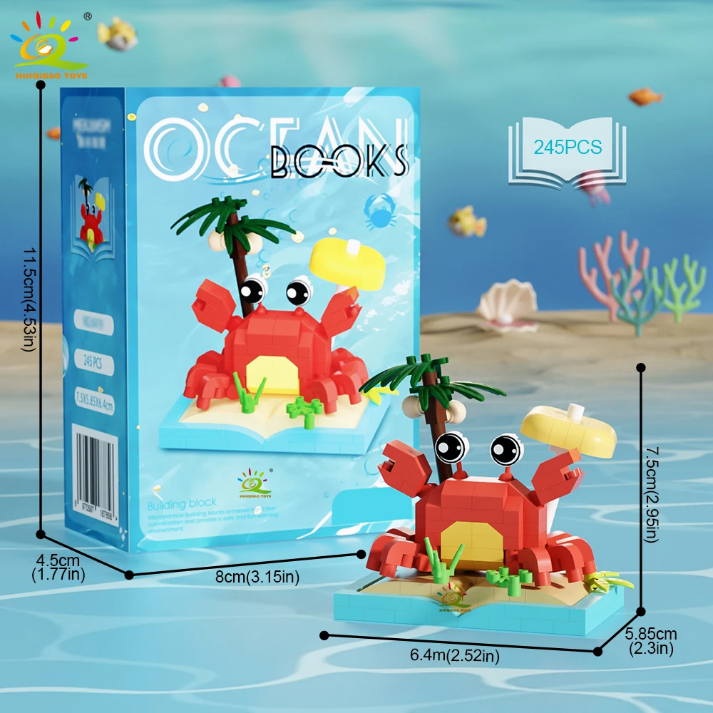 HUIQIBAO MOC Ocean Series Micro Bouwsteen Orcas Lantaarn vis Blauwe Walvissen Mini Baksteen set Speelgoed voor Kinderen Bureau Decoratie