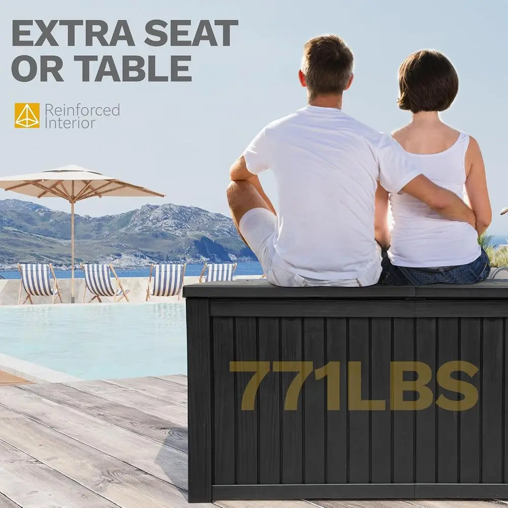 220 Gallon Extra-Large Patio Deck Box, Waterproo Resin Outdoor Storage Box with Removable Divider or Patio, Garden, Pool, urnitu view 4