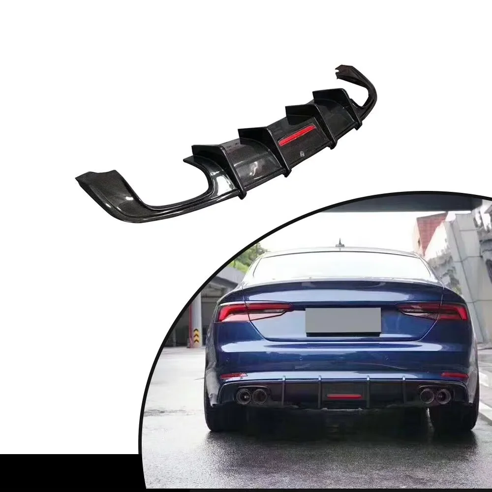 Product Customization ForAudi A5 S-line S5 Car Rear Bumper Diffuser Lip Spoiler Carbon Fiber Sedan 4-Door 2017-20 With LED Light
